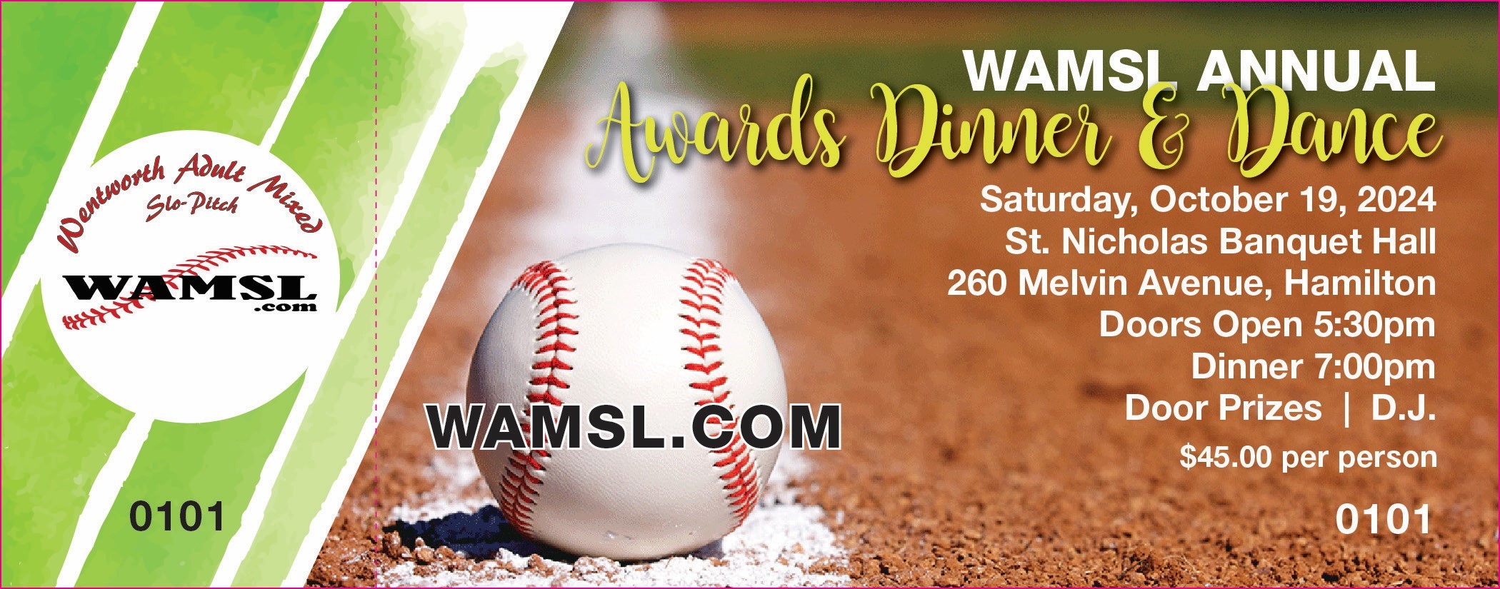 WAMSL 2022 Awards Dinner & Dance - Registration (2 tickets per team) -(Additional Team Tickets Are For Sale @ $40.00 per person) - Contact Linda info@wamsl.com