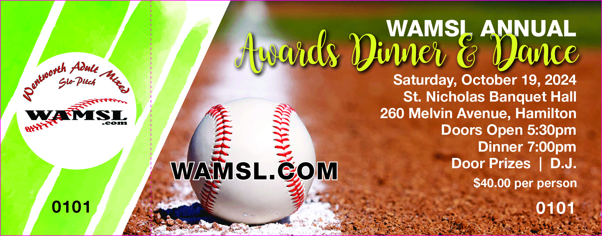 WAMSL 2022 Awards Dinner & Dance - Registration (2 tickets per team) -(Additional Team Tickets Are For Sale @ $40.00 per person) - Contact Linda info@wamsl.com